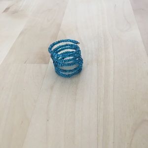 Beaded teal curlicue ring adjustable